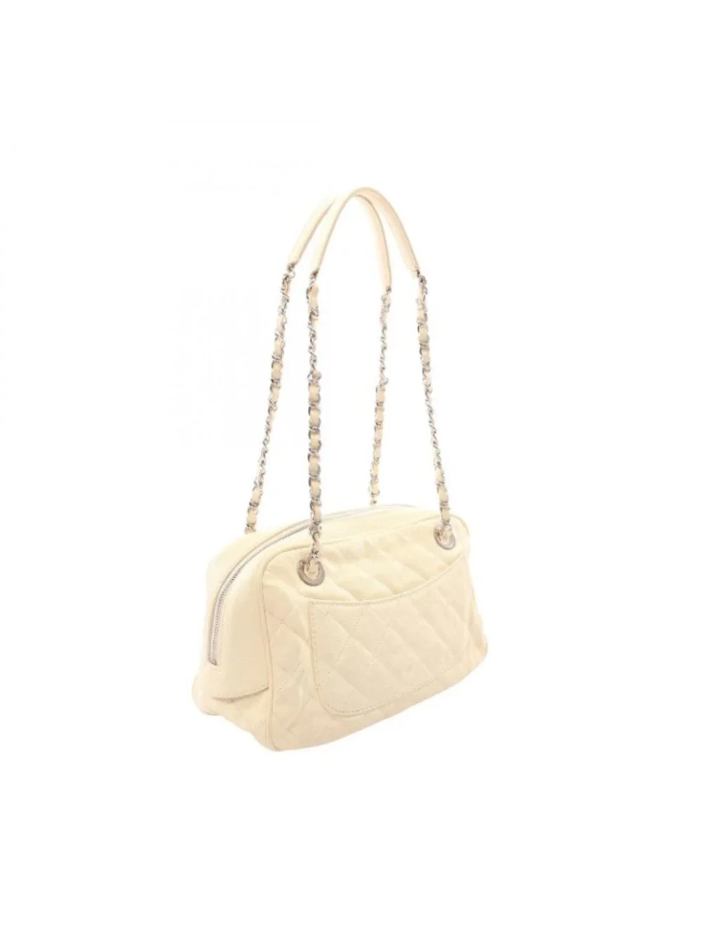 Chanel Shoulder Bag Quilted Cream Caviar Leather Chain